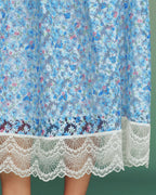 Floral Lace A-Line Skirt in Blue