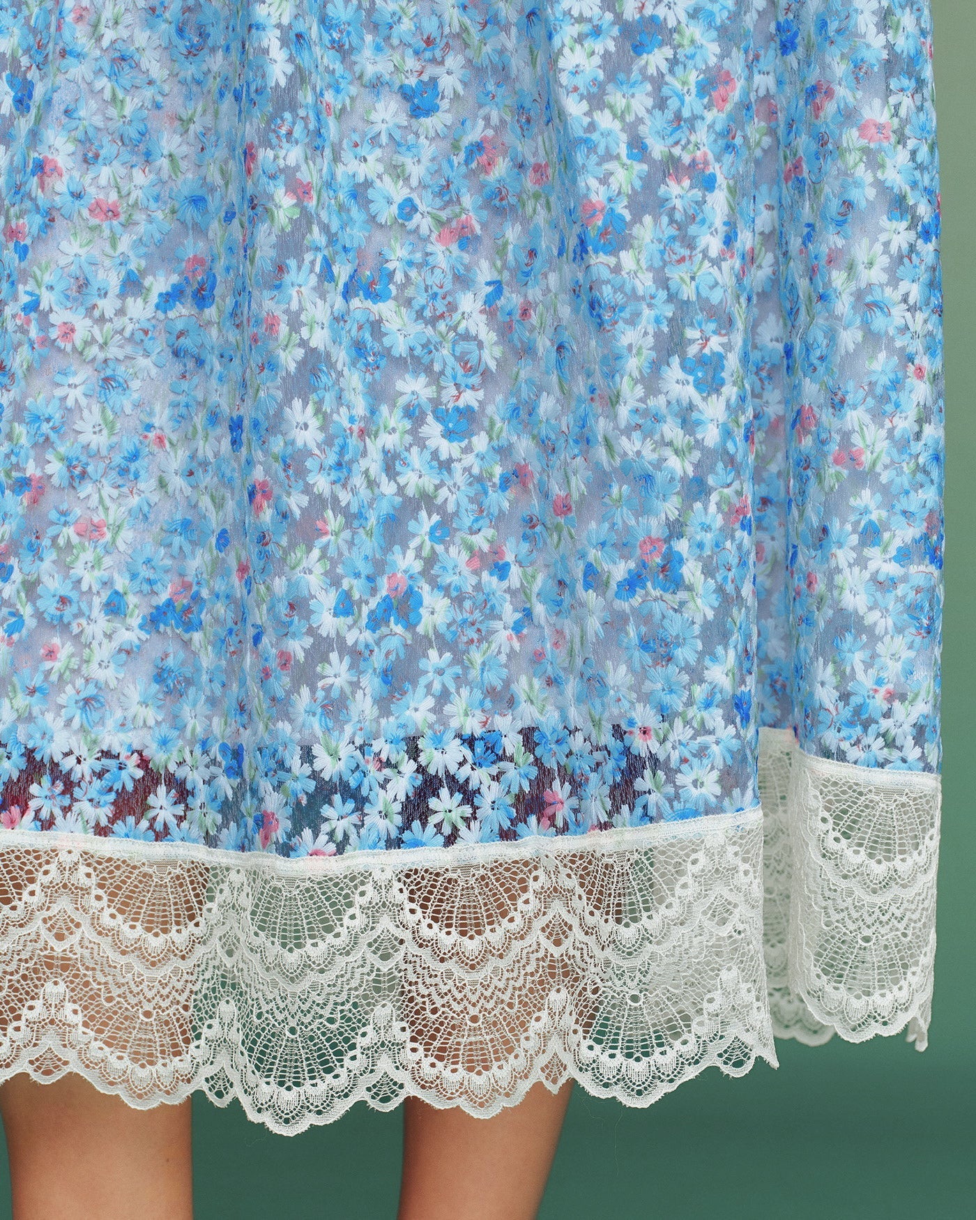 Floral Lace A-Line Skirt in Blue