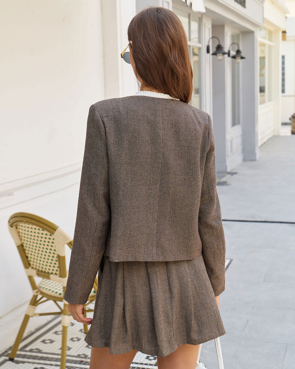 Brown Pleated Mini Skirt with Pockets - A-Line Design