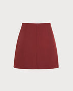 Ruched A-Line Mini Skirt in Brick Red