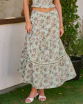 Floral Print A-Line Midi Skirt in Green