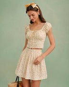 Floral Embroidered Mini Skirt in Yellow