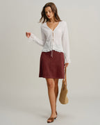 Crimson Suede Mini Skirt with Straight Slit