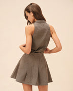 Ruched Brown Plaid Skirt