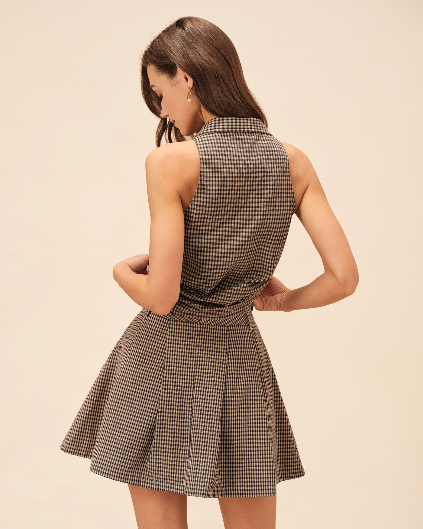 Ruched Brown Plaid Skirt