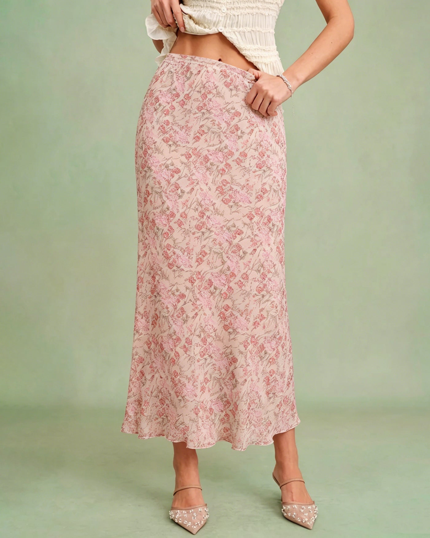 Floral Print Skirt with Pink Elastic Waist