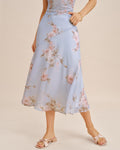 Light Purple Floral Print A-Line Midi Skirt