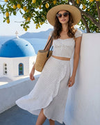 Polka Dot Midi Skirt with White Ruffles