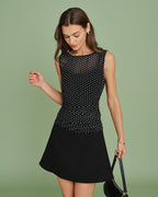 Mini Skirt with Black Polka Dot Splicing