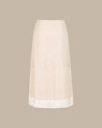 Apricot Floral Embroidered Mesh Midi Skirt