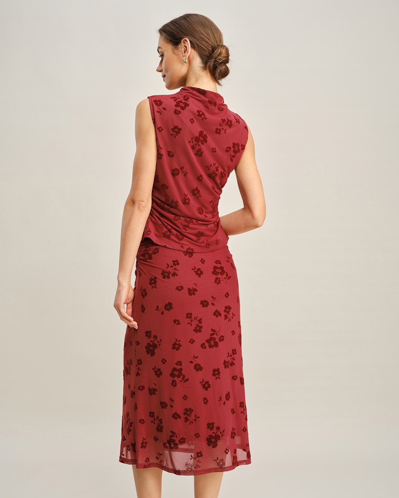 Crimson Floral Mermaid Midi Skirt