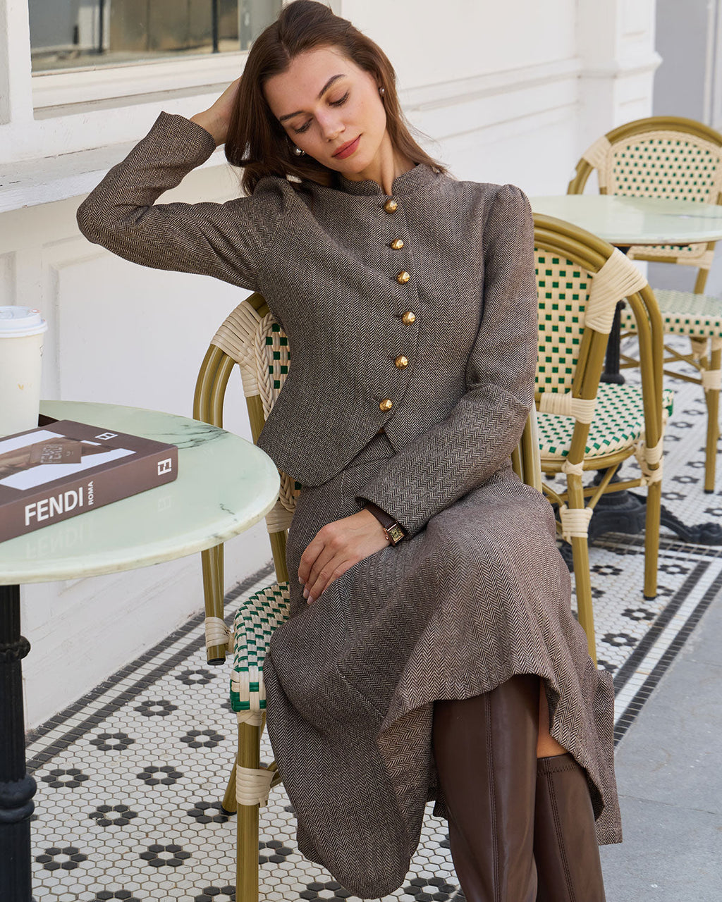 Brown Natural High-Waisted A-Line Midi Skirt