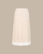 Apricot Floral Embroidered Mesh Midi Skirt