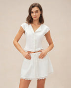 White Color-Block Elastic Waist Mini Skirt