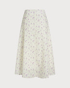 Floral Print Beige Midi Skirt with Slit