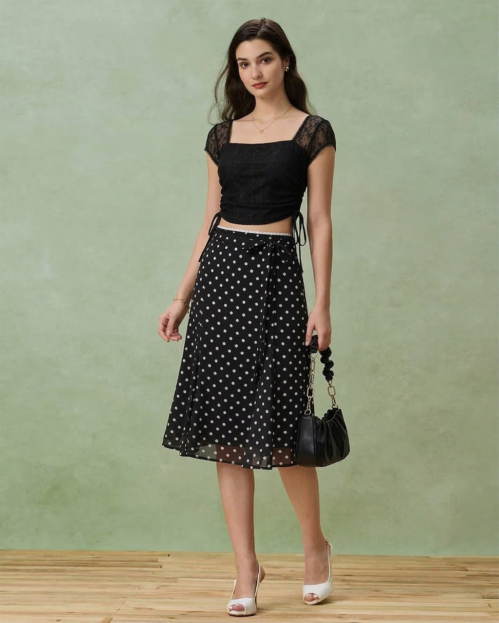 Polka Dot Mermaid Midi Skirt in Black