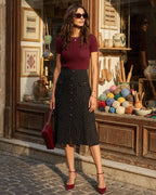 Polka Dot Midi Skirt in Black
