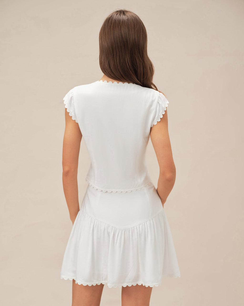 White Ruched Mini Skirt with Button Detail