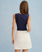 Apricot Jacquard Mini Skirt with Slit Detail