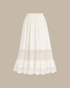 Apricot Lace Midi Skirt with Elastic Waist
