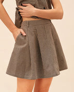 Ruched Brown Plaid Skirt