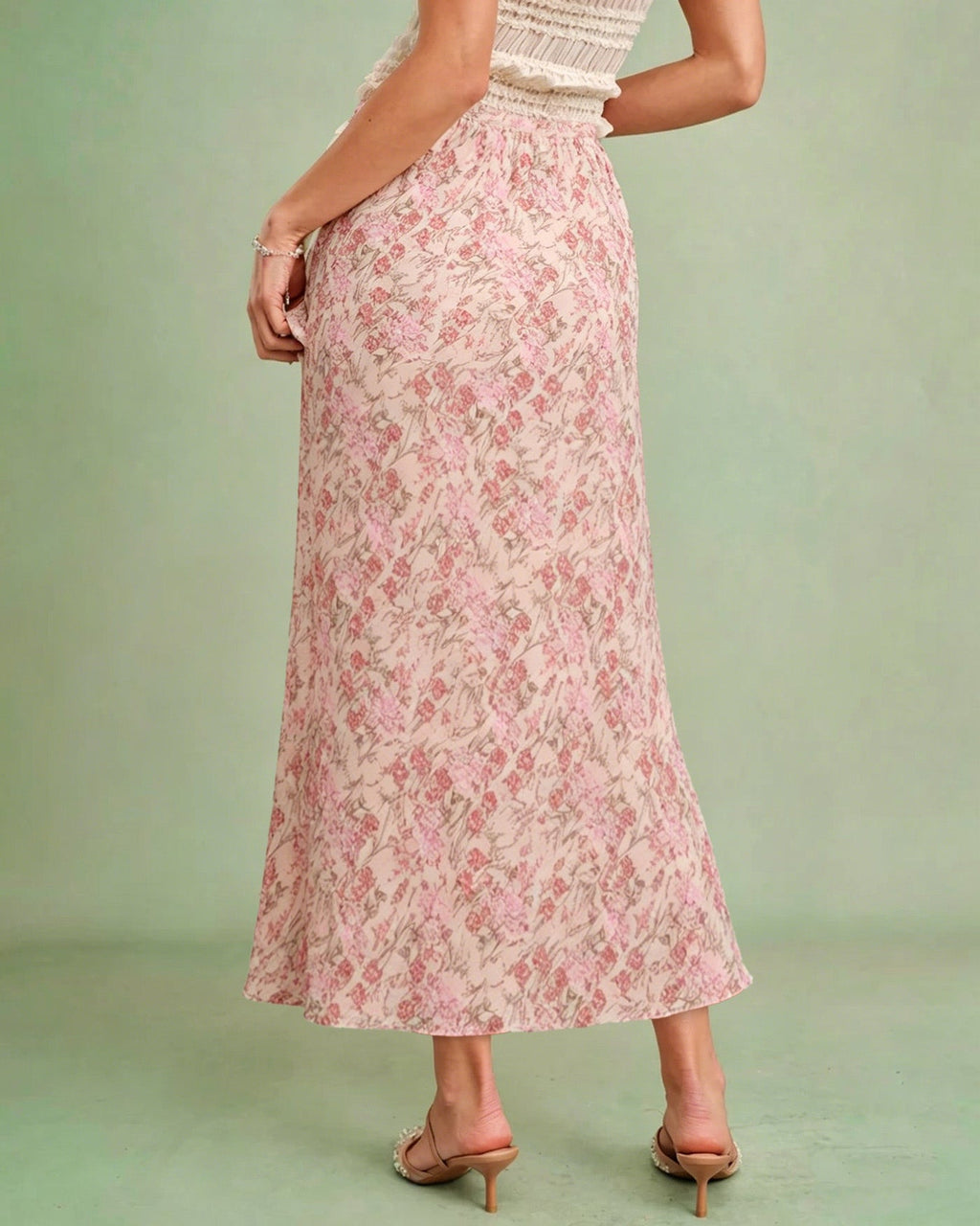 Floral Print Skirt with Pink Elastic Waist