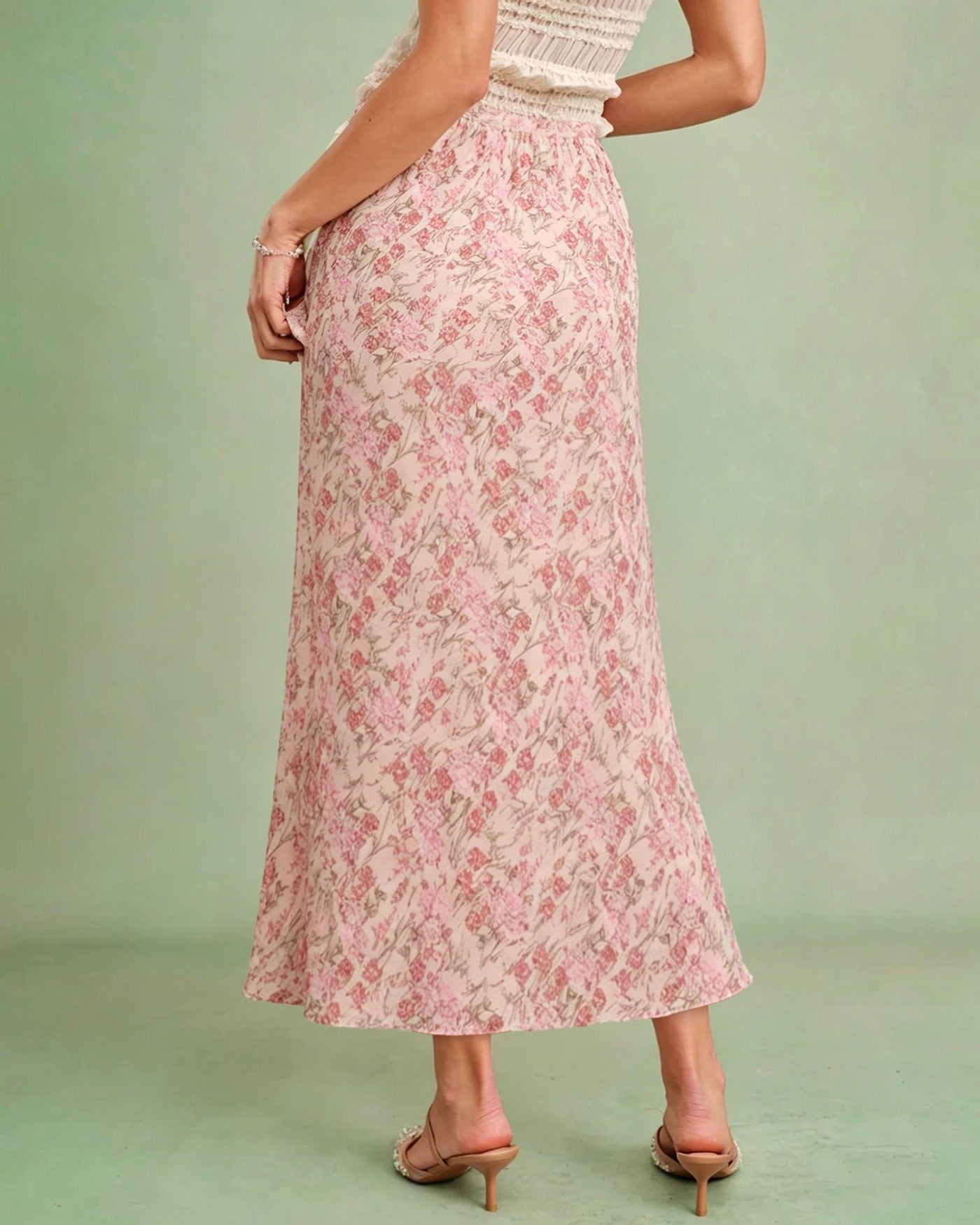 Floral Print Skirt with Pink Elastic Waist