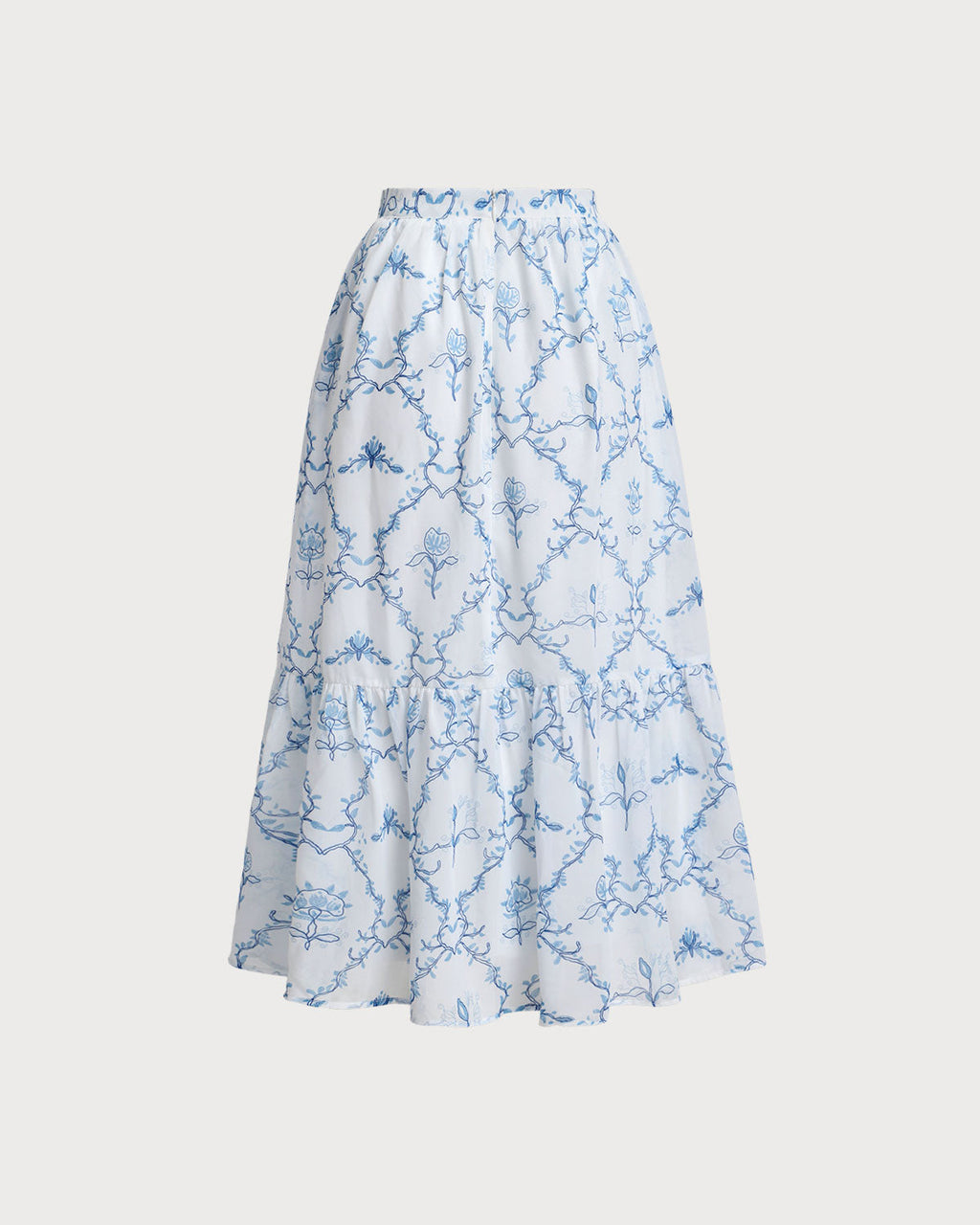 Floral Print White Tiered Midi Skirt