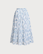 Floral Print White Tiered Midi Skirt
