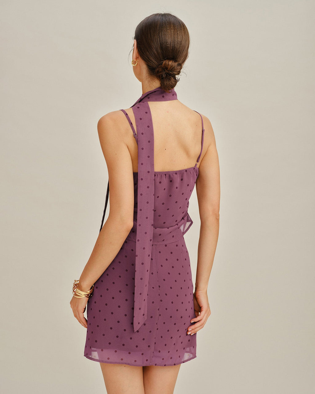 Chiffon Mini Skirt with Purple Polka Dots