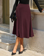 Wine Red A-Line Midi Skirt with Natural Waist