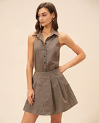 Ruched Brown Plaid Skirt