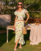 Floral Ruffled A-Line Midi Skirt