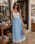 Floral Lace A-Line Skirt in Blue