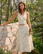 Embroidered Midi Skirt in Beige