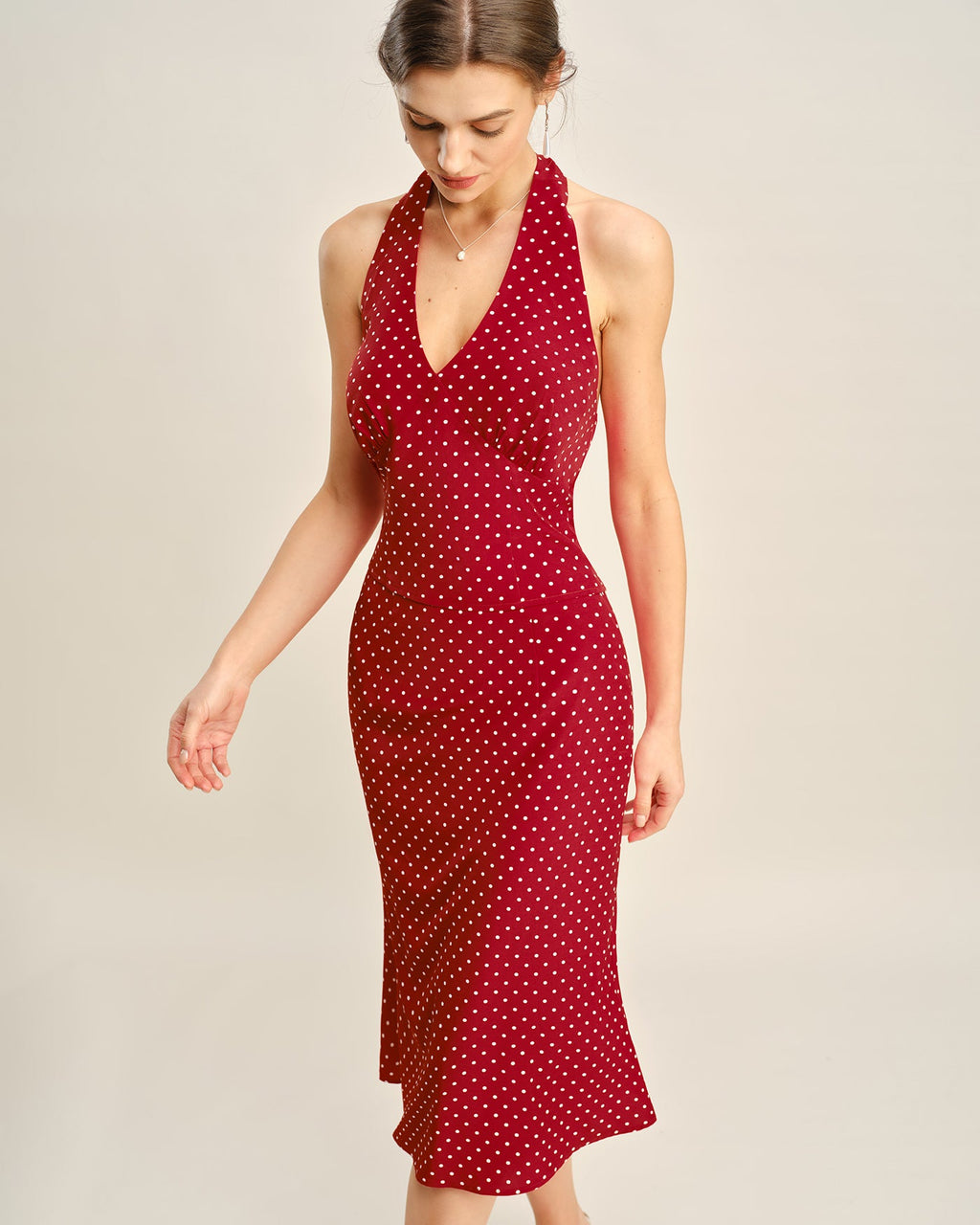 Red Polka Dot Midi Skirt with Mermaid Cut