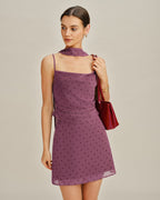 Chiffon Mini Skirt with Purple Polka Dots