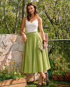 Emerald Jacquard Ruched Satin Midi Skirt
