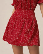 Ruched Mini Skirt with Red Polka Dots