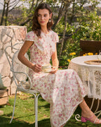 Embroidered Midi Skirt with Pink Floral Design