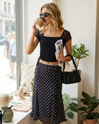 Polka Dot Mermaid Midi Skirt in Black