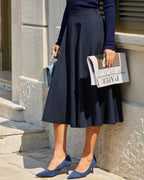 Navy Midi Skirt with A-Line Cut and Pockets