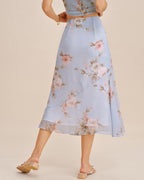 Light Purple Floral Print A-Line Midi Skirt