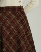 Floral Midi Skirt in Red Plaid