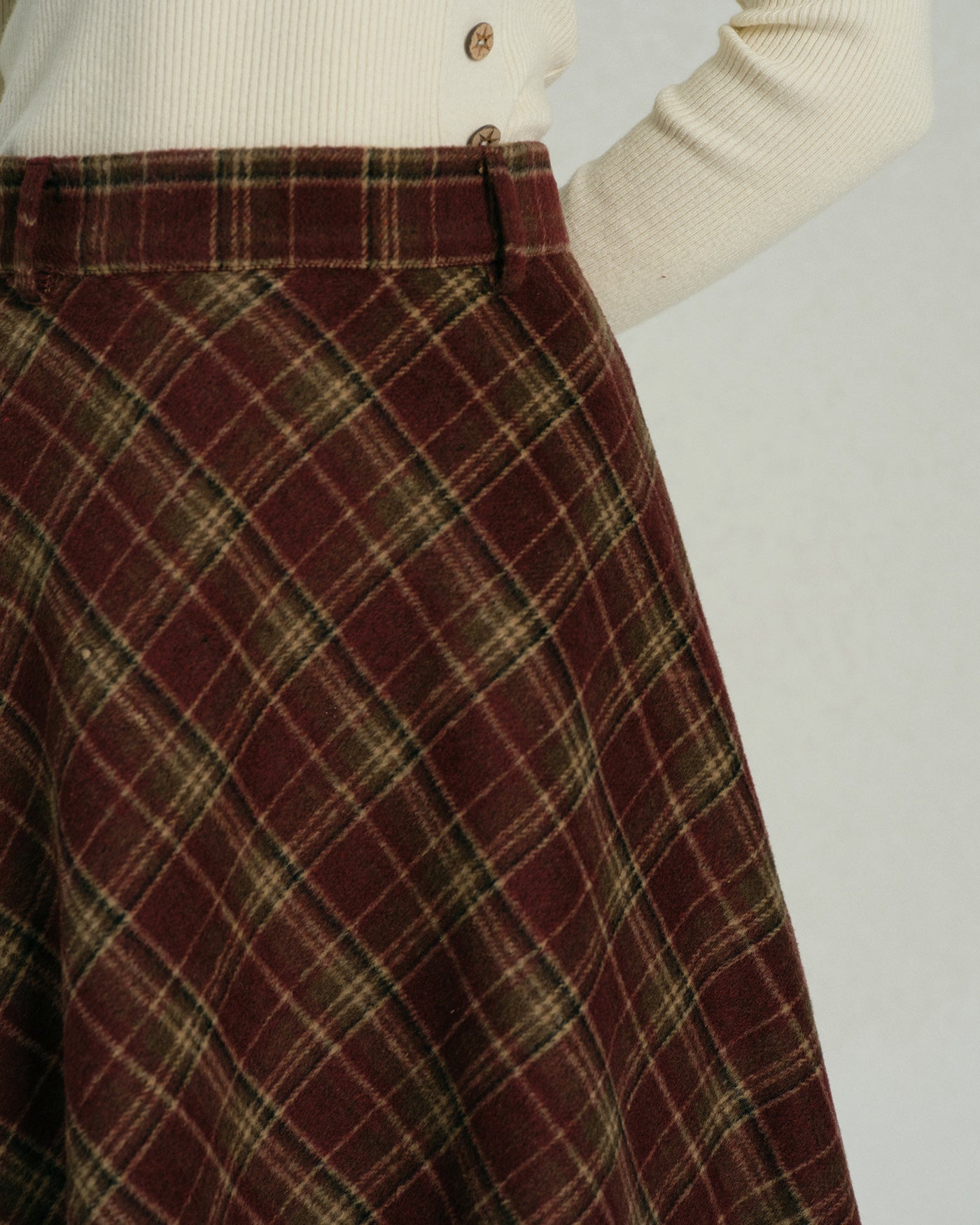 Floral Midi Skirt in Red Plaid