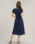 Polka Dot Midi Skirt with Blue Pockets