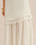 Flowy Midi Skirt with Off-White Splicing