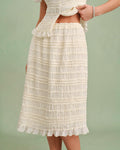 Apricot Shirred Midi Skirt with Elastic Waist