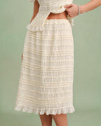 Apricot Shirred Midi Skirt with Elastic Waist