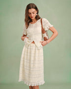 Apricot Shirred Midi Skirt with Elastic Waist